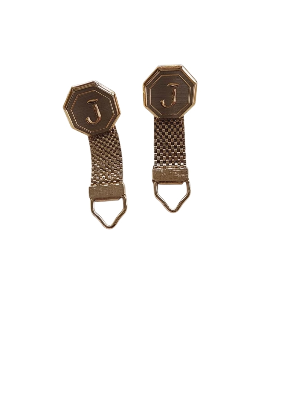 Vintage From 70s Octagonal Writing English J-shaped Mesh Flip Cufflink GUC.